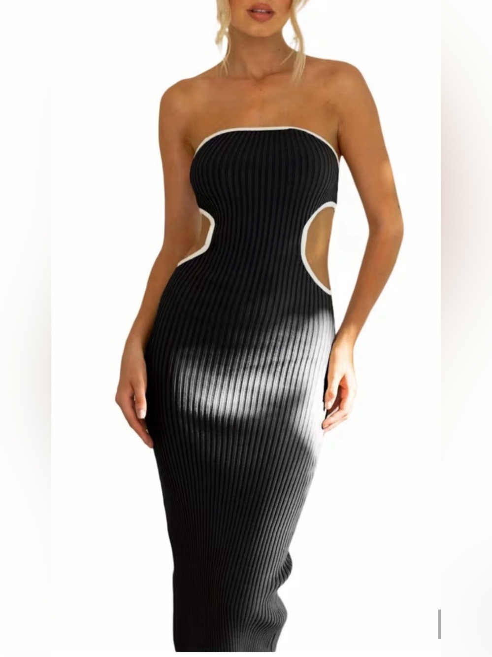 Blue Blush Black Ribbed Cutout Maxi Dress L NWT Strapless